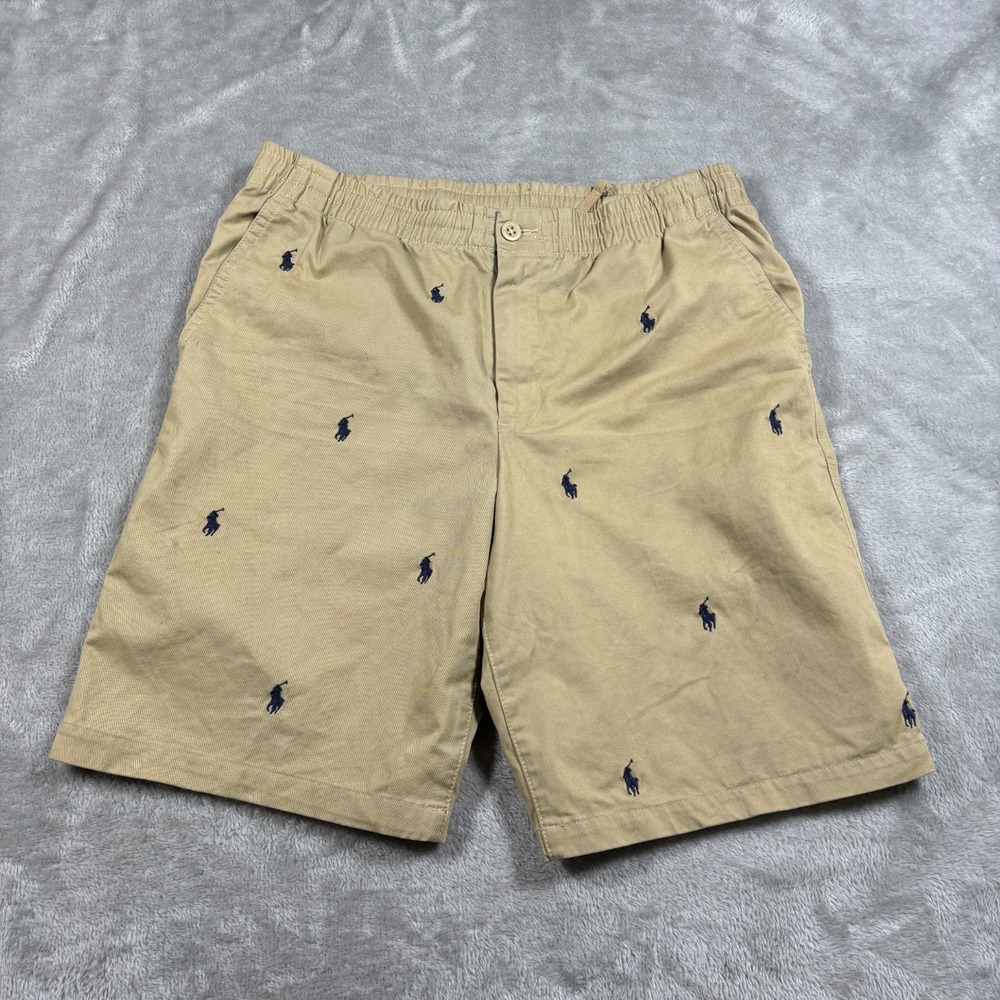 Polo Ralph Lauren Shorts Boys 20 Beige Embroidered Pony All Over Print Stretch